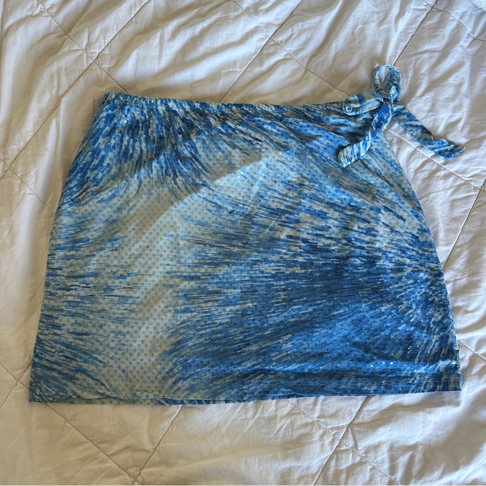 Blue Tie-Dye Skirt with Bow